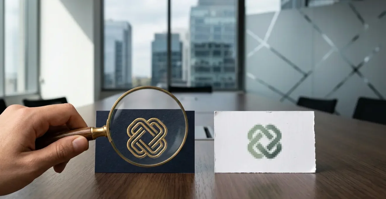 Comparaison visuelle entre un logo professionnel et un logo amateur révélant l'impact sur l'image de marque d'entreprise