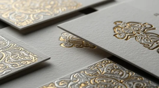 Carte de visite luxe avec dorure à chaud et gaufrage sur papier épais texturé