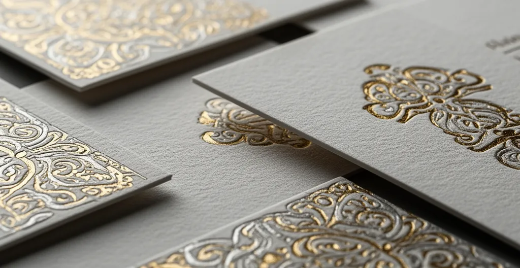 Carte de visite luxe avec dorure à chaud et gaufrage sur papier épais texturé