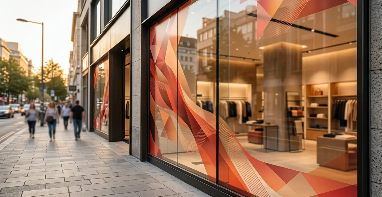 Vitrine de commerce pendant les soldes avec vitrophanie professionnelle posée