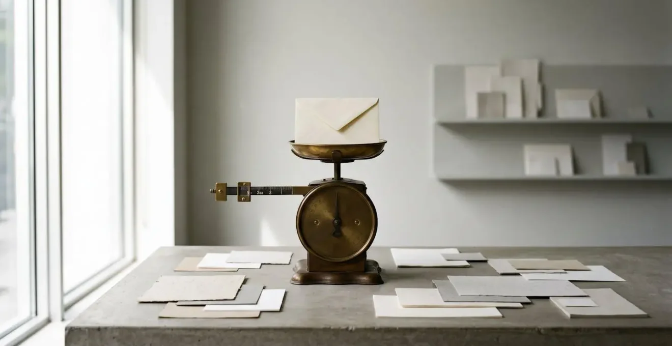 Balance postale vintage mesurant le poids d'une enveloppe premium