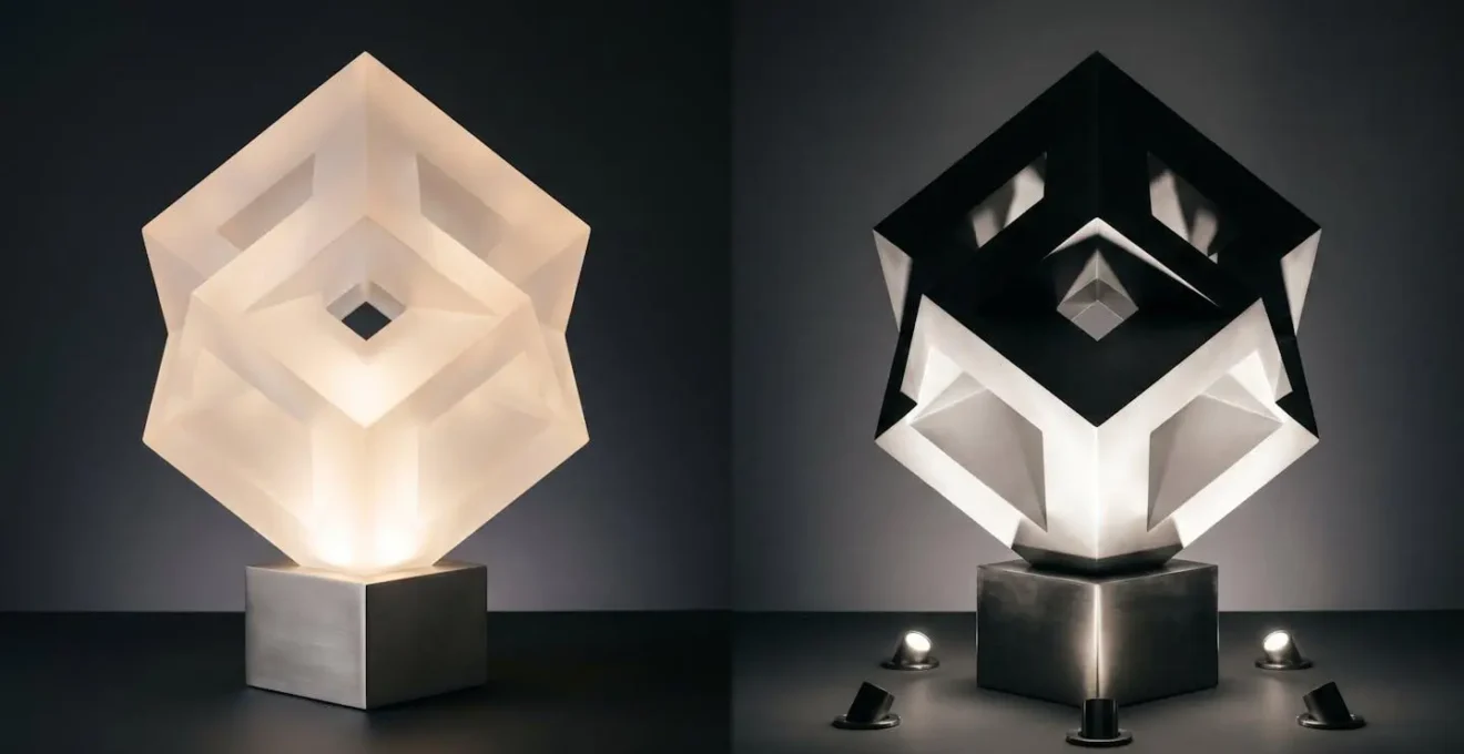 Comparaison visuelle entre rétro-éclairage LED et spots au sol pour totem publicitaire