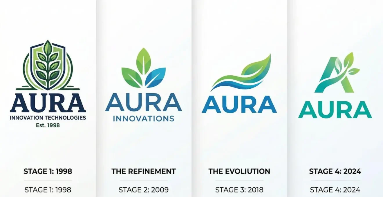 Évolution progressive d'un logo d'entreprise conservant son ADN tout en se modernisant