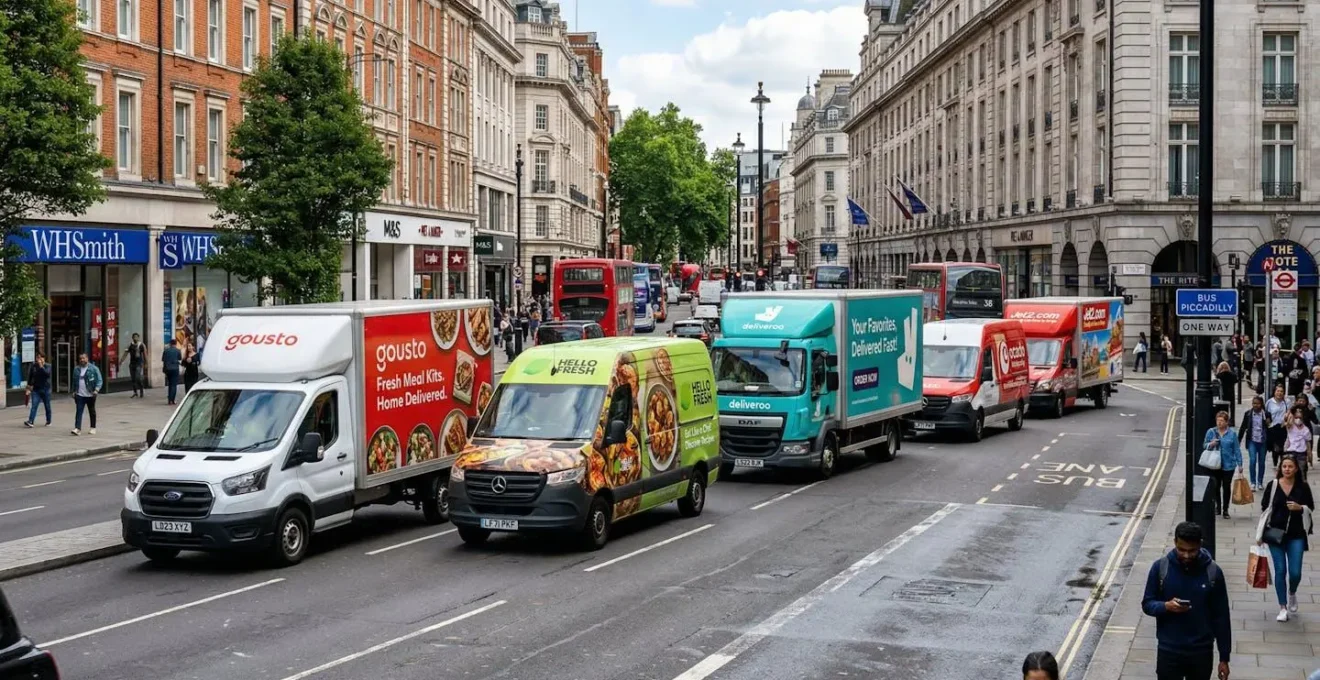 Flotte de véhicules commerciaux avec covering publicitaire en environnement urbain