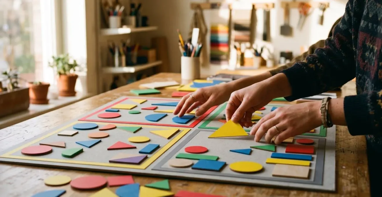 Espace de travail créatif avec tableau de priorisation visuel utilisant des codes couleur