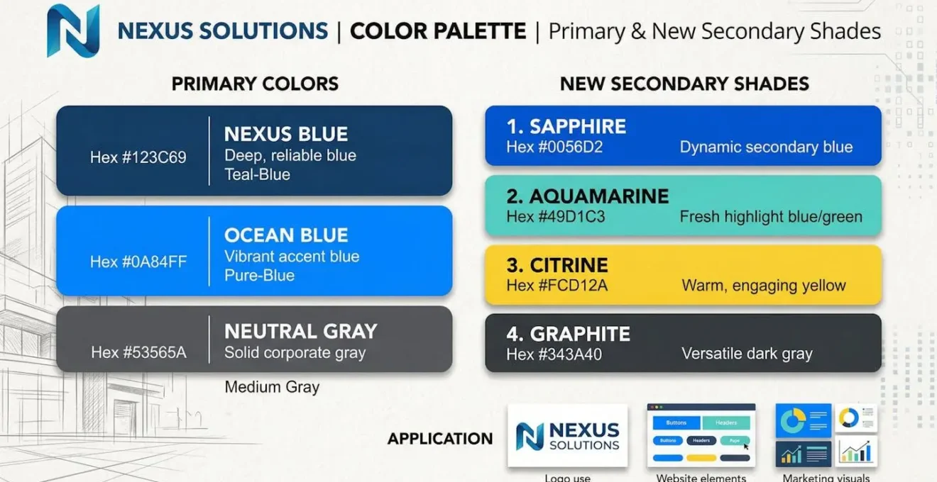 Palette de couleurs d'entreprise avec nouvelles teintes secondaires