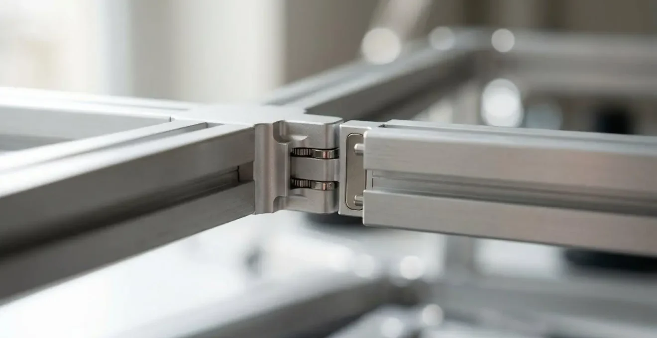 Gros plan sur système d'assemblage modulaire en aluminium avec connecteurs magnétiques