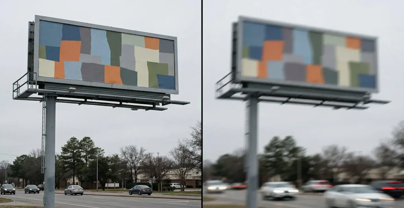 Test de visibilité d'une affiche publicitaire avec effet de flou progressif